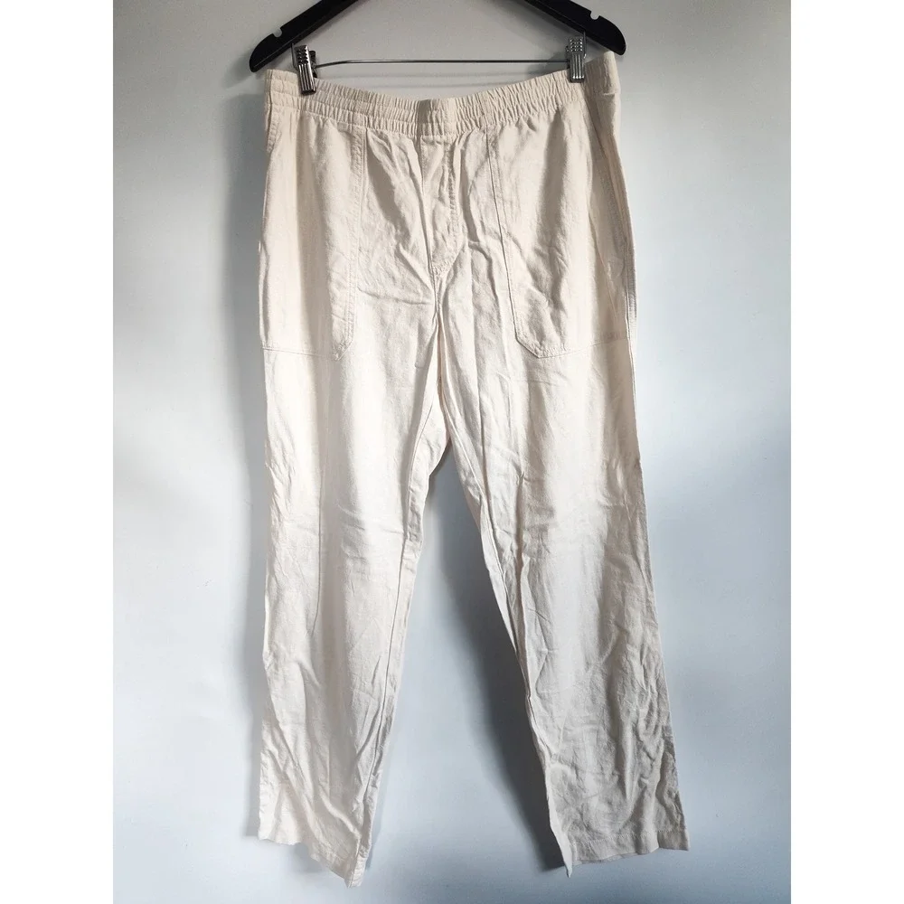 Banana Republic Pants Medium Linen Blend Cream Pull On Straight Leg Preppy